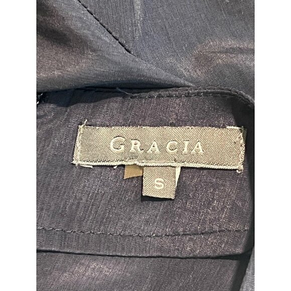 Gracia Women's Ruffled Pleated Long Sleeve Blouse High Low Small Blue Boho Artsy - Picture 3 of 7